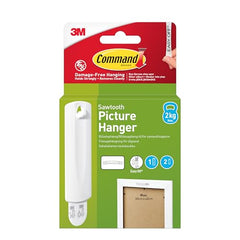 3M Command Sawtooth Picture Hangers, Photo frame Hooks, Holds 1.8 kg, No Paint Damage, Holds Strongly, Reusable, Adhesive hooks for wall, Multi-surface (White, 4 hooks, 6 strips)