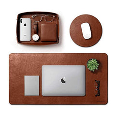 DailyObjects Large Premium Vegan Leather Desk Mat|Anti-Skid|Anti-Slip|85*45cm|Reversible Desk spread Turf Desk/Laptop Mat for Work from Home/Office/Gaming- Extended mouse pad and keyboard desk pad-Tan