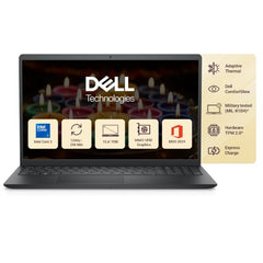 Dell 15 (Previously Inspiron) Laptop, 14th Gen Intel Core i3/Core 3 100U Processor, 8GB DDR4, 512 SSD, 15.6" FHD 120Hz IPS AG 250 nit Display, Win 11 + Office H&S 2024, Carbon Black, 1.63Kg