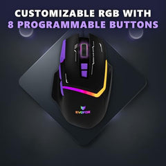 EvoFox Performance Series Banshee Rechargeable Wireless Gaming Mouse (2.4G+BT+Wired), Hyper Connect-Pixart3325 Sensor, Upto 1000Hz Polling Rate & 10000DPI,8 Programmable Buttons,Comprehensive Software