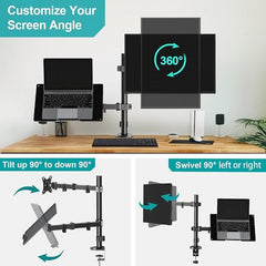 LIONS HEAD Monitor Stand with Laptop Tray - Basic Pole Mount for 22-32 Inch Monitors, Tilt Adjustable, Ergonomic Design, Weight Support 8 kg, Self Installation
