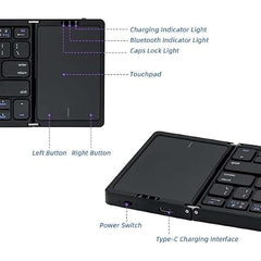 atdaraz Foldable Keyboard B089T with Touchpad, BT 5.1, 64 Keys, Portable, Magnetic Closure, Type C Charging, Compatible with iOS, Win, ABS Material (Black)