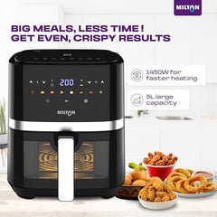 Milton Rapid Digital Air Fryer 4.2L|1450W|360° High Speed Air Circulation|Up to 90% Less Oil Usage|8 Preset Menus|Touch Control Panel & Digital Display|Auto Shut-Off|1 Year Warranty (Black)