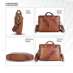 HAMMONDS FLYCATCHER Genuine Leather Office Bag for Men, 15.6 Inch Professional Brown Laptop Bag for Men, Adjustable Strap & Multi Compartments, 1 Year Warranty - Office, Travel, Daily Use