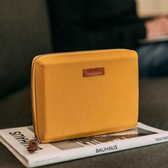 DailyObjects Leather Travel Electronic Accessories Storage Bag | Portable Gadget Organizer Case | Tech Kit Pouch for Cables, Drives, Chargers, Adapters, Power Banks | Charger Wire Organiser - Yellow