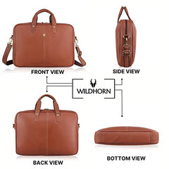 WildHorn Genuine Leather Office Bag for Men | 15.6-Inch Laptop Bag with a Minimalist Design | Professional Leather Bag with Adjustable Straps & Multiple Compartments | 1-Year Warranty