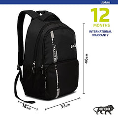 Safari Quill Large Laptop Backpack 26 Ltrs Water Resistant Fabric - Black