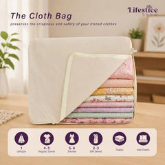 lifestice Cotton Clothes Storage Bags with Zipper|Cotton Canvas bags | Lehenga Storage Bags Big Size For Women's Dresses, Sarees, Lehengas (PACK OF 9)