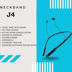 JGD Boom J4 Bluetooth Earphones with 13mm Drivers, Rich Music Experience, 20 Hours Playtime, Type C Fast Charging, Neckband Earphones with Magnetic earpiece,Voice Assistant and Mic (Blue)