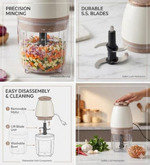 Electric Vegetable Chopper for Kitchen 700ml | 350W One-Touch Food Processor with 4 Stainless Steel Blades | for Onion, Garlic, Vegetables, Fruits, Nuts & Baby Food