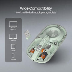 Portronics Toad 8 Transparent Wireless Bluetooth Mouse with Dual Wireless (BT + 2.4 GHz), Rechargeable Battery, Noise-Free Clicking, Show/Hide Desktop, Multi-Device Pair, Adjust Sensitivity (Grey)