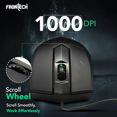 FRONTECH Wired Keyboard and Mouse Combo | Membrane Keys with Retractable Stands | USB Plug & Play | Ergonomic & Comfortable Design | 1 Year Warranty (1692, Black)
