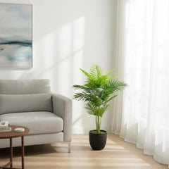 GARDEN GYANI Artificial Areca Palm Plant with Black Pot – 145 cm Tall Faux Tropical Decorative Plant with 35 Leaves for Home, Office & Living Room Décor
