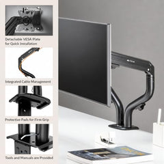 ARTIKEL Monitor Desk Mount Adjustable Spring Assisted Monitor Arm VESA Mount with C Clamp Grommet Mounting Base Computer Monitor Stand (Curve, Single.)