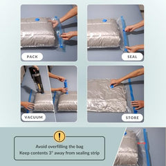 25 Pack Vacuum Storage Bags, Compression Space Saver Bags for Comforters, Blankets and Clothes, Durable Seal, Puncture Resistant, Safe Poly Material, Preserves and Protects, Hand Pump Included