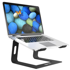 Amazon Basics ABS 2-in-1 Laptop and Mobile Stand, Ergonomic, Adjustable Height, Anti-Slip Base, Heat Dissipation, Portable, Lightweight, Compatible with All Laptops Up to 15.6" (Black)