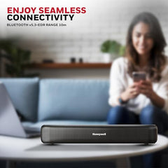 Honeywell Moxie V500 10W Portable USB Wired Soundbar, Speaker for PC,Desktop and Laptop with Volume Control and 3.5 mm AUX,2.0 Channel,52mmX2 Drivers,Plug &Play,2 Yrs Maufacuturer Warranty