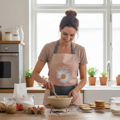 MOMISY Waterproof Kitchen Apron, Cooking Apron with Large Front Pocket, Daisy Print Design (Pink)