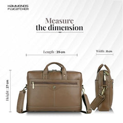 HAMMONDS FLYCATCHER Genuine Leather Office Bag for Men - 15.6 Inch Laptop Bag for Men, Adjustable Strap, Multi Compartments - Ideal for Office, Travel, Daily Use - 1 Year Warranty - Brown