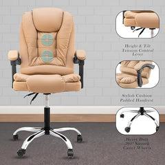 Casa Haus Italia Premium Leatherette Office Chair for Work | Boss Chair, Ergonomic Executive, Luxurious Cushioned Arms & Seat, 2 Point Back Massager, Heavy Duty Metal Base (Burgundy)
