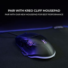 Kreo Hawk Gaming Mouse with Programmable Buttons & RGB Lighting | Top Pixart Sensor | Adjustable DPI with 1.5m Long Braided Cable and Optical Sensor | Lightweight & Durable (Hawk- Black)