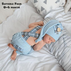 MOMISY Newborn Baby Photography Prop Outfits Solid Suspender with Cap Photo Shoot Costume for 0-6 Months (Sky Blue, 0-6 Month)