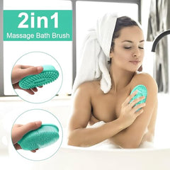 MOMISY 2-in-1 Silicone Body and Shampoo Brush, Exfoliating Bath Scrubber, Scalp Massager with Flat Head (Green)