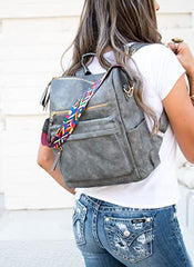 MOMISY Backpack Purse Women Vintage Multipurpose Rucksack Design handbag and Shoulder Bag PU Leather Travel Daypack Bag Waterproof Ladies Girls College School Bag-Grey