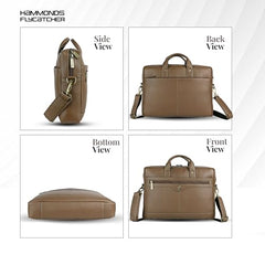 HAMMONDS FLYCATCHER Genuine Leather Office Bag for Men - 15.6 Inch Laptop Bag for Men, Adjustable Strap, Multi Compartments - Ideal for Office, Travel, Daily Use - 1 Year Warranty - Brown