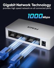 FEDUS Nextport-8000, 8 Port Gigabit Ethernet Switch 1000Mbps, High-Speed Network Splitter & LAN Hub, Plug & Play, Fanless, Desktop Switch for PC, Internet Cable, Laptop, Gaming, Router, NAS, CCTV, TV