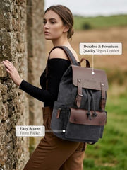 FUR JADEN Eco Friendly Travel 4 Compartment Laptop Backpack Made of Water Resistant Sustainable Canvas and Vegan Leather for Unisex for Travel Hiking Work (Coffee)
