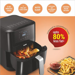 Glen Digital Air Fryer, 6 Litre, 1500W Airfryer with 7 Pre-Set Functions, Auto Sleep, Digital Controls, Timer & Temperature Control, Bake, Fry, Roast & Grill with Less Oil, Large Black (SA-3042DBL)