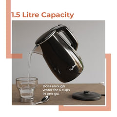 Lifelong Electric Kettle 1.5 Litre | 1350W Kettle | 304 Stainless Steel Inner Body | Cool Touch Body | Auto Shut-Off |Overheat Protection | Wide Mouth for Easy Cleaning | 360 degree Cordless Operation