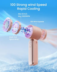 Gaiatop Portable Turbo Handheld Fan with Ice Cooler,Powerful High-Speed Foldable Hand Fan With 100 Speed Adjustable,4800mAh Rechargeable Personal Fans Gift for Travel Indoor Outdoor Use (Light pink)