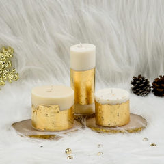 Rad Living Peace - Set of 3 White Gold Pillar/Tapered Candle | Cinnamon Roll Scented | White Candle| 40-60Hour Burn Time |Candle for Candle Stand - Home/Party/Table Decor-Celebration/Dinner Hosting
