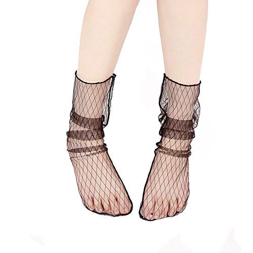 SYGA Cheks Pattern Black Women Girl Transparent Mesh Sock Elastic Sandals Socks