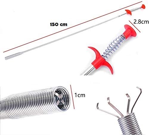 SYGA Drain Sink Snake Clog Cleaning Accessories, Spring Pipe Cleaner Hooks, Multifunctional Stick Cleaning Claw, Sewer Dredging Hair Purifier Extraction Tool for Kitchen, Bathtub,Shower and Sink-150cm