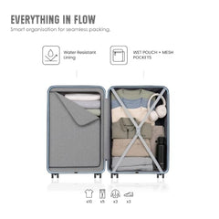 HRX Parabola 3-Piece Luggage Set Intergallcatic Grey Polypropylene Hard Shell Suitcase Set - Premium Travel Trolley Bags with 8 Spinner Wheels, Number Lock & Water Resistant Body