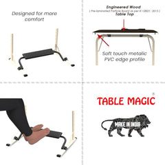 TABLE MAGIC- BADE Multipurpose Laptop Table Mat Finish - Adjustable, Foldable, Portable, Engineered Wood Top with Footrest, Top Size 60 * 45cm (Beige- Wenge)
