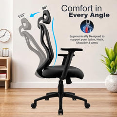 ASTRIDE Ergofit ISI Certified Ergonomic Office Chair for Work | 2D Headrest, Adjustable Arms & Lumbar Support | Single Lock Mechanism DIY [Grey-White]