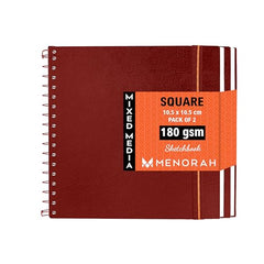 MENORAH - Artist Square Sketch Book - 180 GSM - Square Drawing Book - (100 Pages/50 Sheets) - Hard Metal Spiral Bound - (15.0 cm x 15.0 cm) - Pink