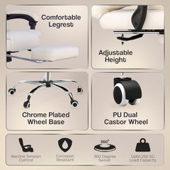 Kepler Brooks Italia Premium Leatherette Office Chair for Work | 3-Years Warranty | Boss Chair for Office, Ergonomic Executive Chair, Cushioned Arms & Seat, Leg Rest, Heavy Duty Metal Base (Black)