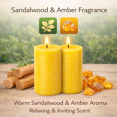 Pure Indian Candle Handpourd Sandalwood Amber Scented Yellow Wax Pillar Candle PICTL001 (Pack of 2 pcs.)