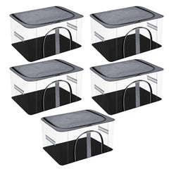 Kuber Industries Pack of 3 PVC Transparent Underbed Storage Bag | Multi-Purpose Garments Bag for Clothes-Toy | Wardrobe Bag with Handle | U Zip | Black
