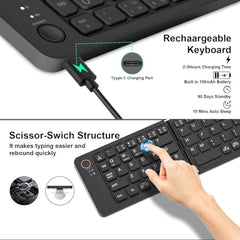 Gizmorac Foldable Keyboard Bluetooth - Portable Wireless Full-Size Folding Keyboard with Stand, Multi-Device (Connect 3) Rechargeable Slim Travel Keyboard for iPad, iPhone, Android, Windows, Laptop