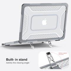 ProElite Transparent Case for MacBook Neo 13 inch 2026 Model Touch ID, Heavy Duty Honeycomb Hard Shell with Slim TPU Bumper and Fold Kickstand, Dark Blue