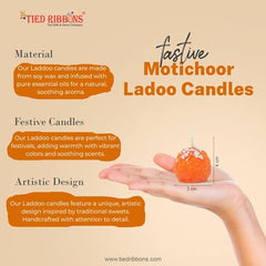 TIED RIBBONS Set of 6 Motichoor Ladoo Shaped Candles for Home, Pooja & Gifting | Wedding & Festival Décor | Candle for Gift - Diwali Decoration Items for (2-3 Hours Burning Time, Unscented)