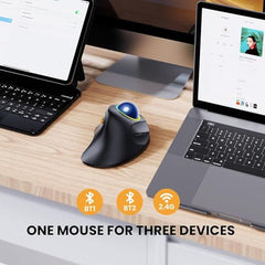 ProtoArc EM03 Wireless Bluetooth Trackball Mouse, Ergonomic RGB Rollerball Rechargeable for Computer, Laptop, 3 Device Connection & Index Finger Control for iPad, Mac, Windows - Graphite