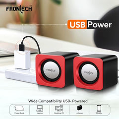 FRONTECH Premium 2.0 Channel USB Powered Speakers with 1.5W x 2 Output, AUX Input, and 1-Year Warranty (Red)