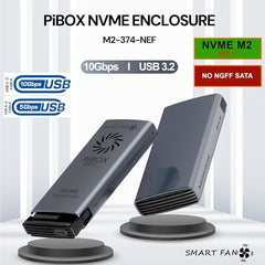 PiBOX India NVME M2 Enclosure Fan, SSD Enclosure - USB 3.2 10Gbps, Tool-Free M.2 NVMe Case, PCI-E NVMe Reader, USB-C, Supports M & B&M Keys, 2230/2242